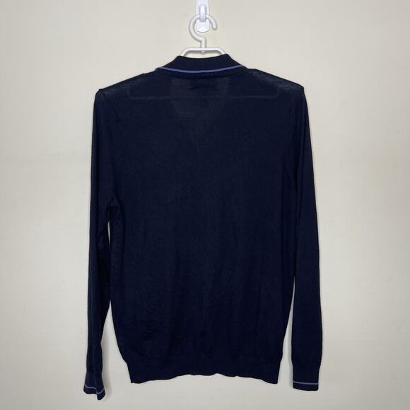 NORDSTROM Tech Smart Blue Merino Wool Button Up Sweater Collared Cardigan Sz M - Picture 5 of 8